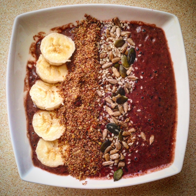 A finished fruity smoothie bowl
